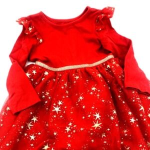 Toddler Girls Dress Size 4T Red Gold Stars Lace Children Kids Long Sleeve